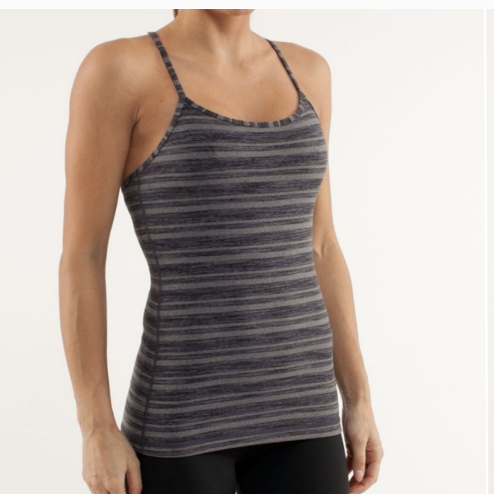 Lululemon Tank Top Spaghetti Strap Pink Purple Gray Stripe Power Y | Siz…